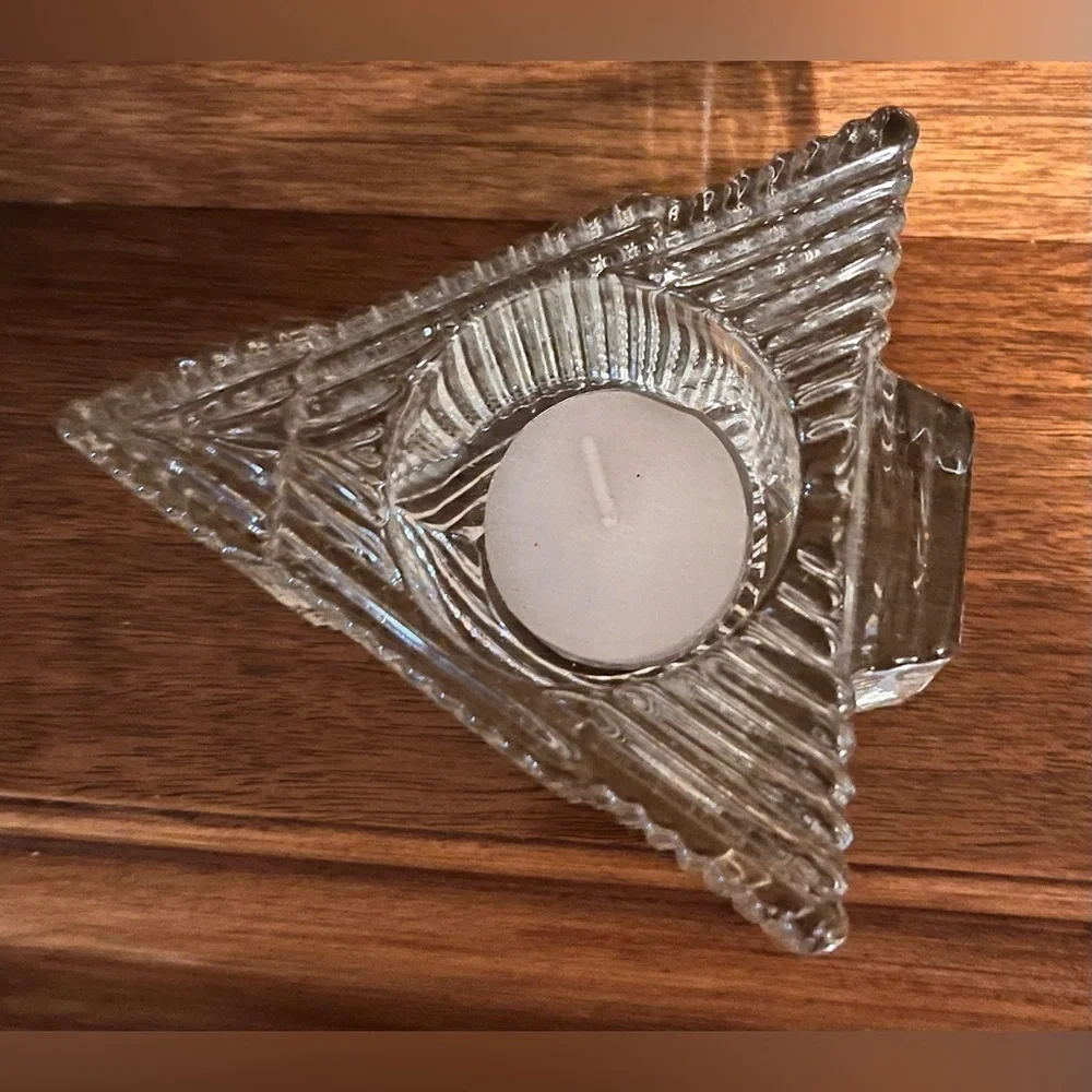 Avon VTG 1981 Glistening Tree Crystal Glass Waterfall Christmas Votive Holder